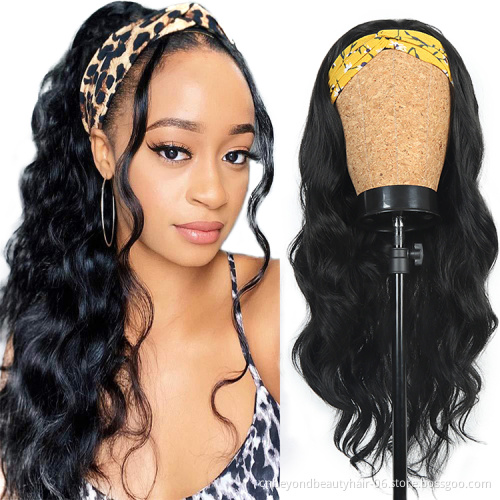 Head band Wigs For Black Women Body Wave Synthetic Hair Wigs With Headband Glueless Remy Scarf Headband Wig Synthetic Fiber Hair